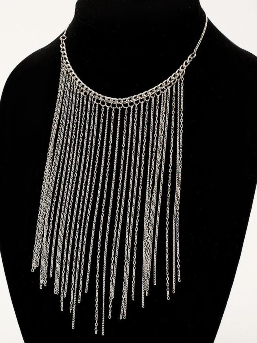 Silver Chain Fringe Choker Necklace - Picture 2 of 4